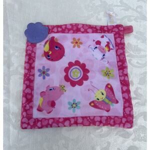 Bright Starts Crinkle Teething Blanket Bird Buterfly Cow Pig Pink with Purple
